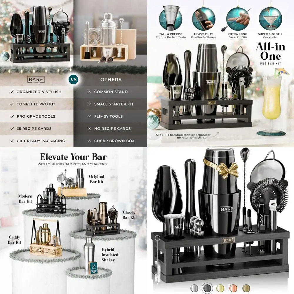 

Набор для приготовления коктейлей из 16 предметов | Набор для домашнего бармена с 35 рецептами | Бостонский шейкер 28 унций | Чёрный