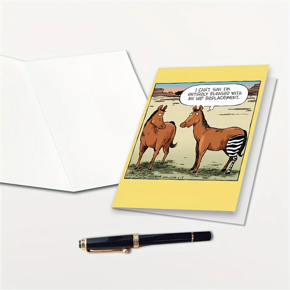 1 Funny Get Well Card with Envelope - Horse Hip Replacement,for adult