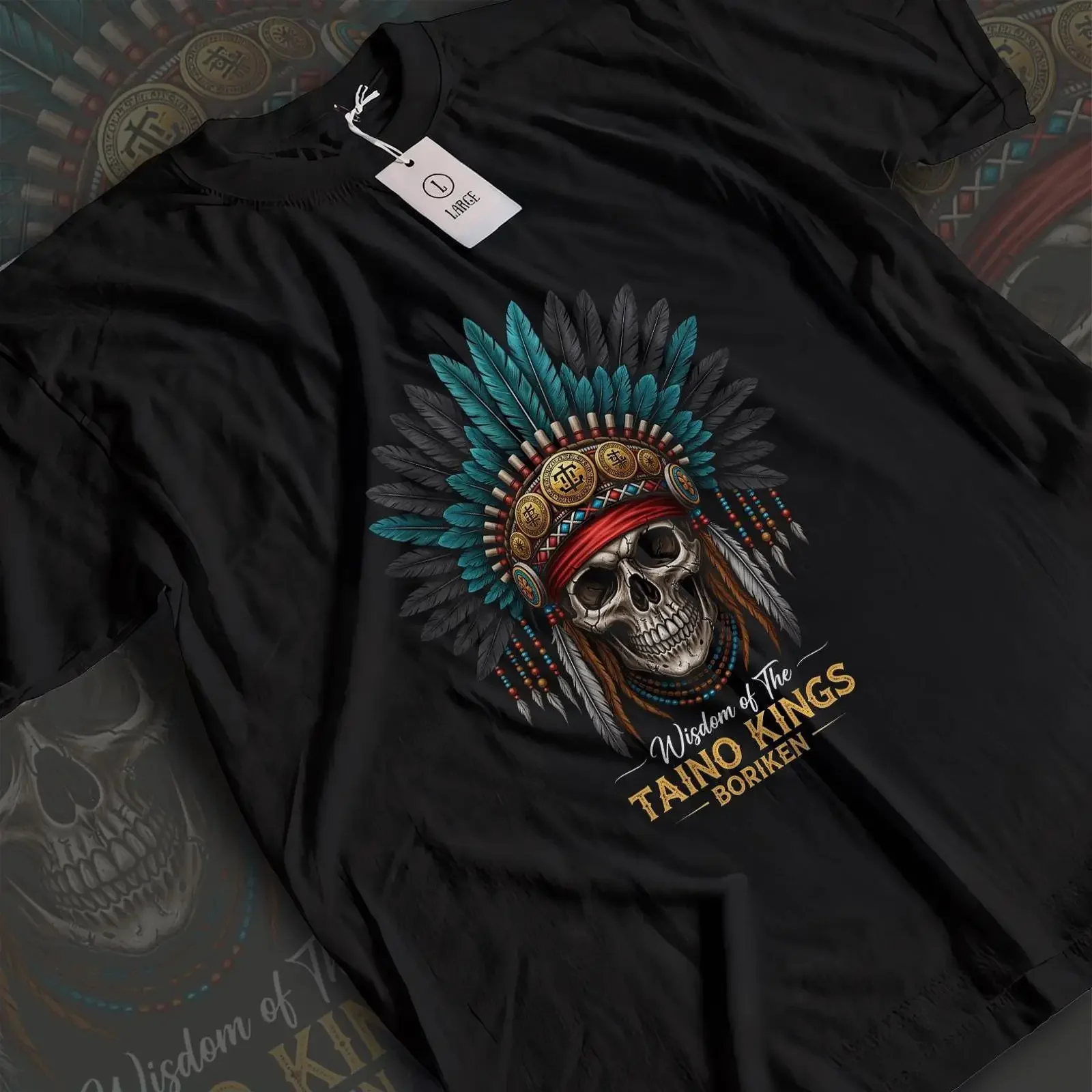 Taino Kings Boriken Skull T Shirt Indigenous Puerto Rico Pride vintage Washed Soft designer clothes homme graphic Stretched