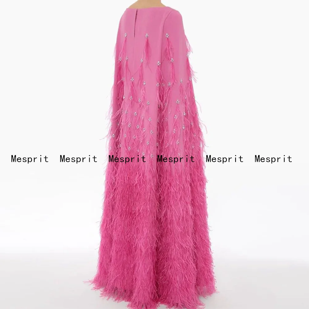 Peach Pink Feathers Evening Dress Saudi Arab Prom Gown Scoop Neck Luxury Party Dreses for Woman Custom Color Robe De Soiree