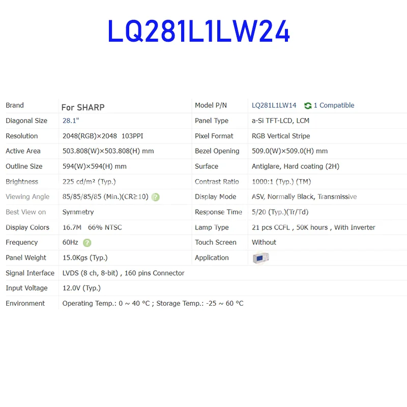 Panel 28.1 inci layar tampilan LCD Panel asli untuk tajam 160 pin konektor baru 100% diuji