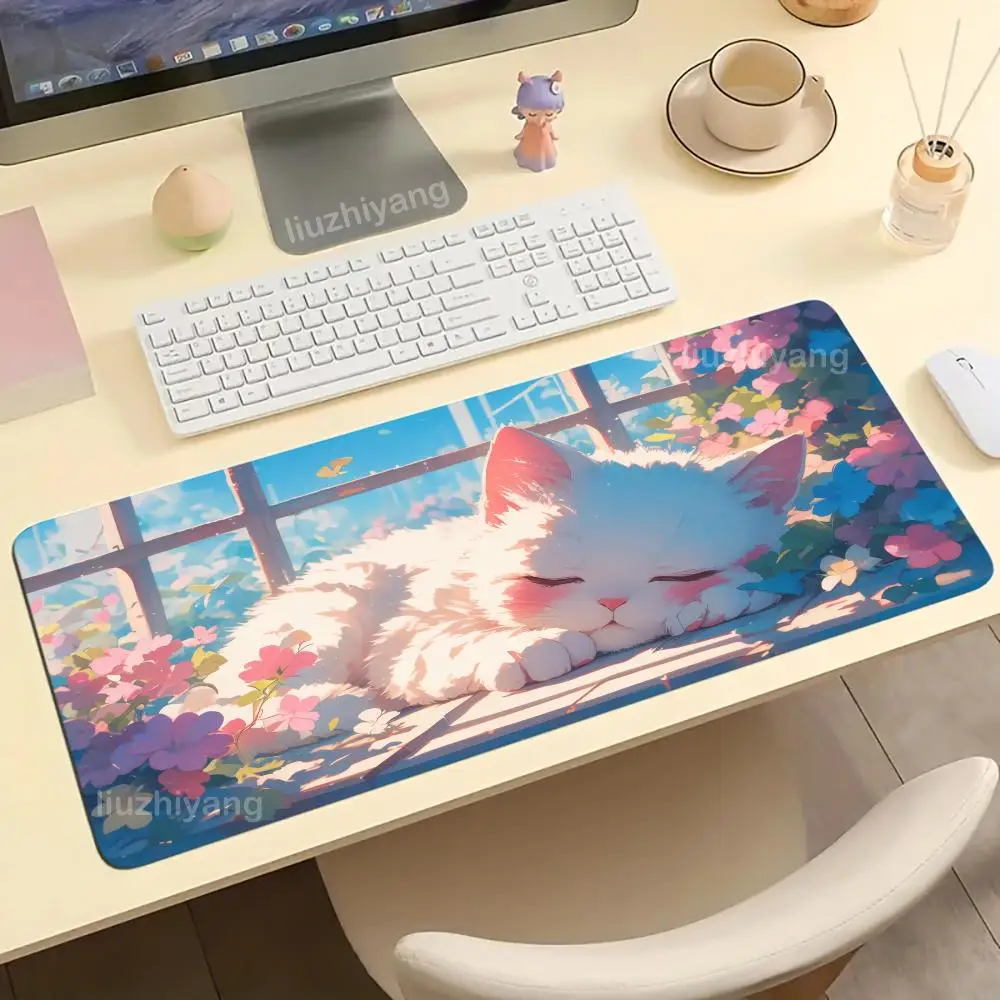 

Kawaii Kitten Art Mouse Pad Large Computer Office Game Table Mat XXL Rubber Anti-slip Stitched Edge Keyboard Mats Long Desk Pads