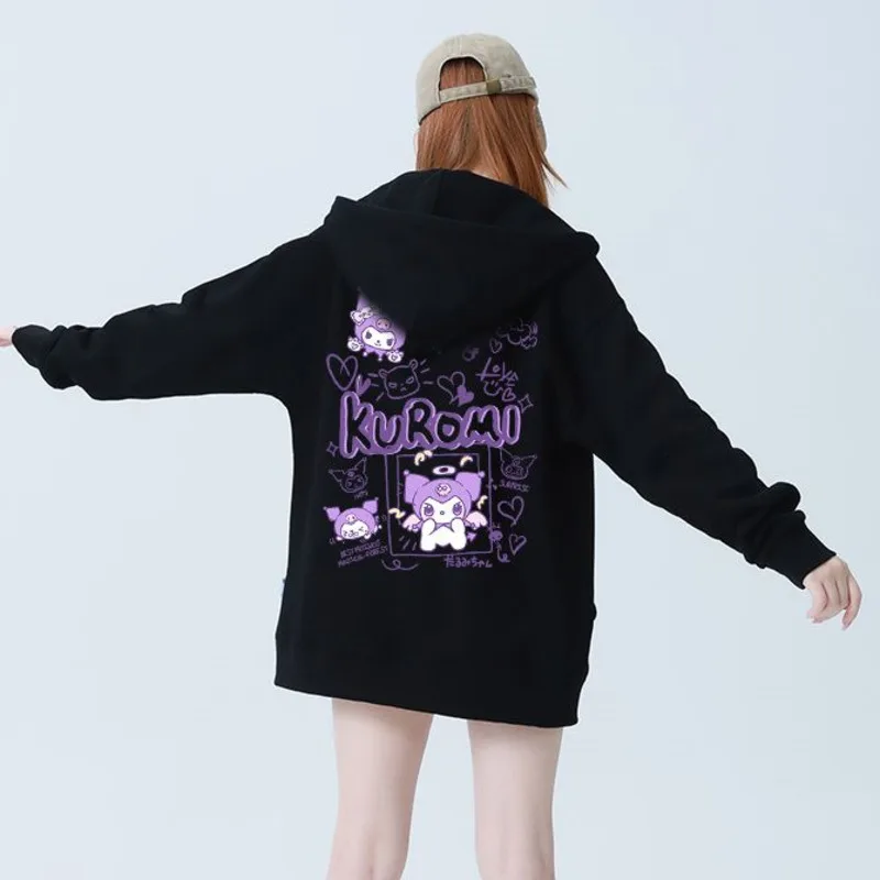 

Sanrio Kuromi Pure Cotton Hooded Sweatshirt Korean Version Trend Sweet Y2k Girl Loose Zipper Jacket Female Casual Versatile Coat