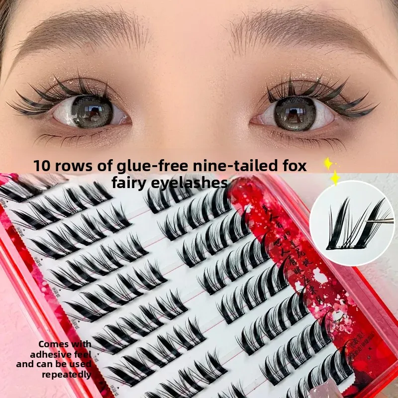 Glue-free Fox Eye Effect Fluffy False Eyelashes Reusable Anime Winged Thick  Segmented Lash Beauty Eyes Tool