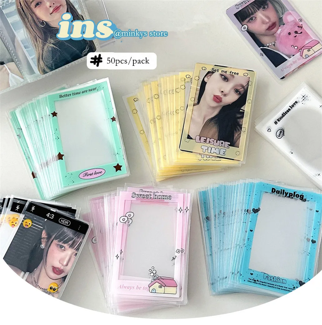 MINKYS-funda protectora para tarjetas de fotos, bolsa de almacenamiento Kawaii Ins, 50 piezas, Kpop, 3 pulgadas