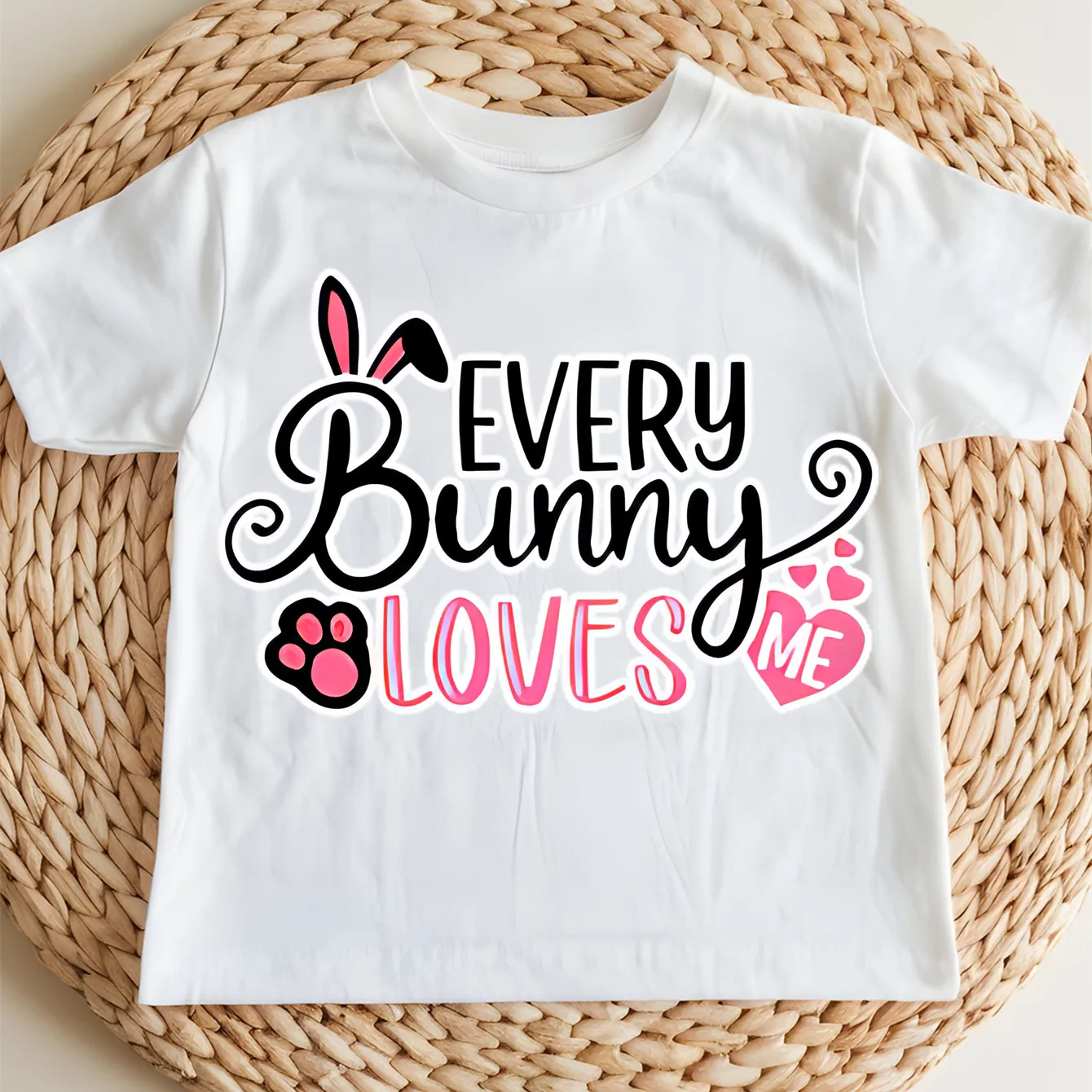 

Happy Easter Cute Rabbit Print Children’s Base Pure Cotton Clothe Girl Comfortable T-shirt Outdoor O-neck Short Sleeve T-shirt