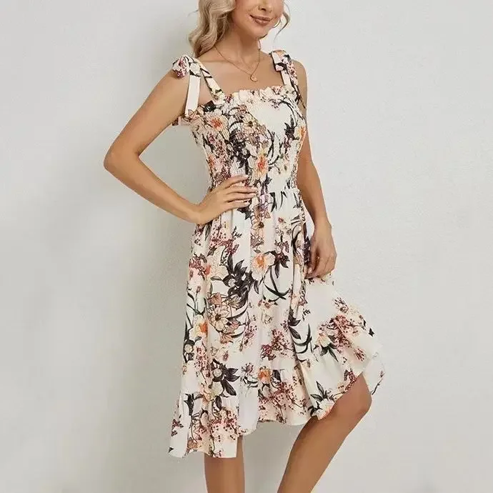 فستان نسائي مطبوع بدون أكمام بحمالة رقبة ، فستان قصير مثير ، الخروج ، أنيق ، حفلة ، كوكتيل