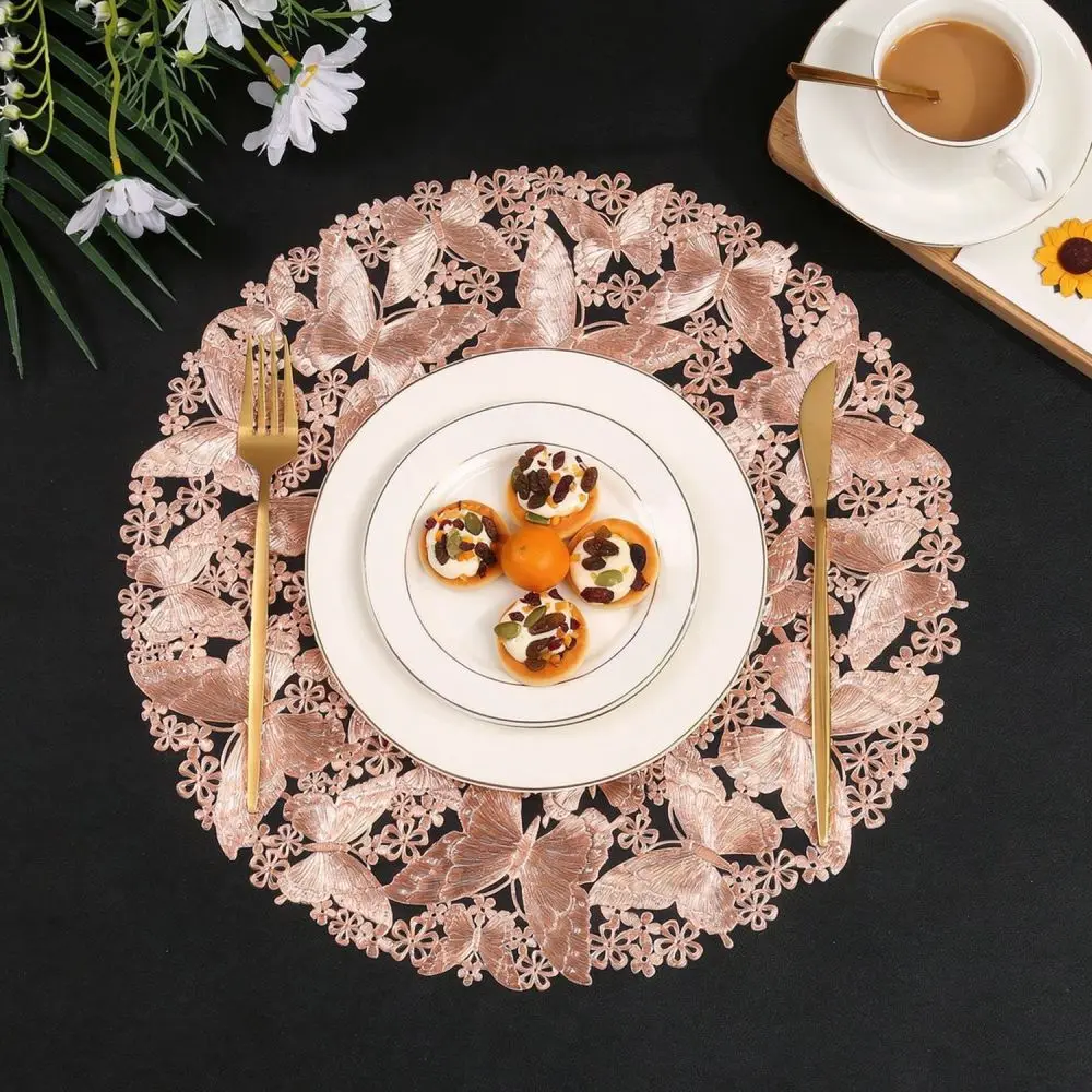 Modern PVC Butterfly Pattern Placemat Scandinavian Style Round Tablecloth Protector Heat Insulated Kitchen Dining Mat