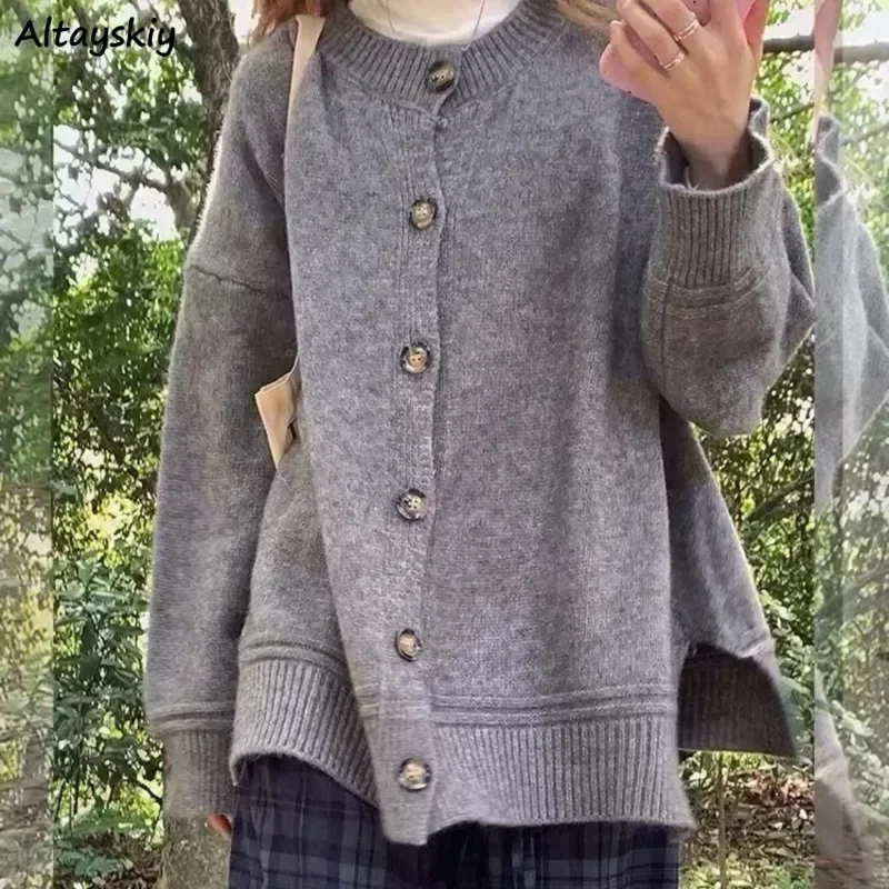 Korean Cardigans Women Knitted Autumn Keep Warm Outwear Cleanfit Coats All-match Slouchy Casual Loose Vintage Y2k Sweater Chic