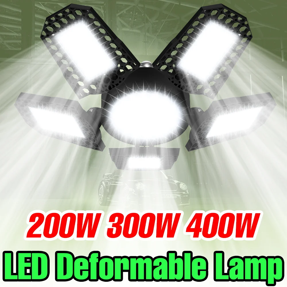 

Светодиодный светильник для гаража 400 Вт, внутренний, AC100-277V, потолочный светильник для мастерской, E27, складной, деформируемый, для склада, коммерческое освещение для больших площадей