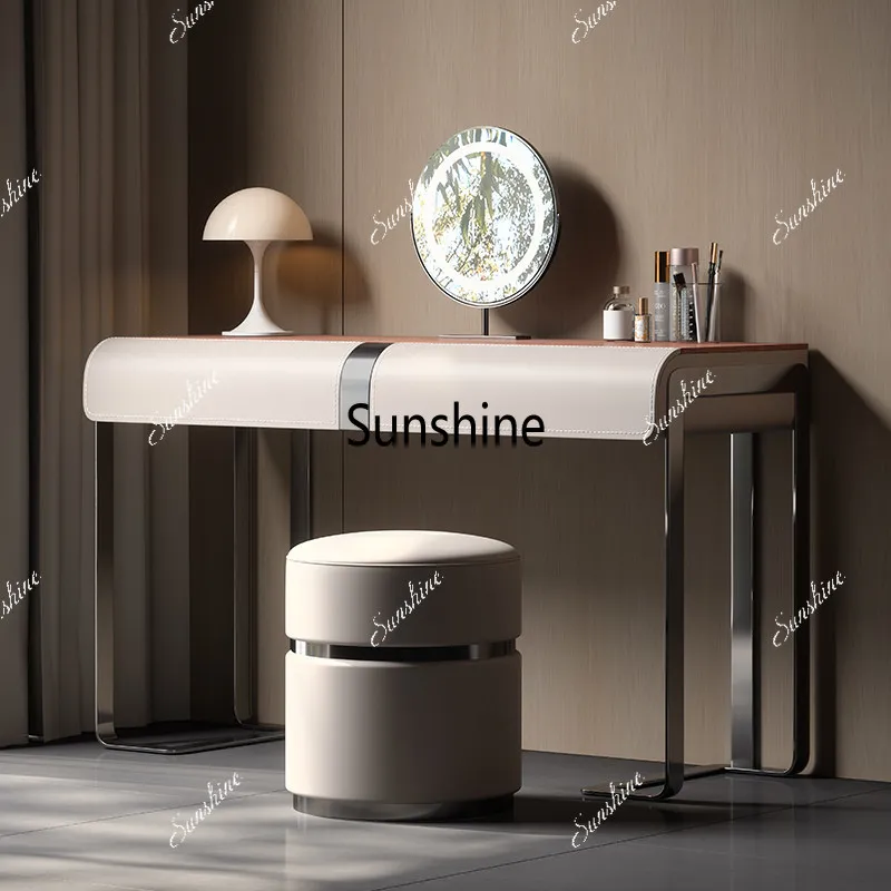 

Italian minimalist saddle leather dresser high-end villa light luxury solid wood small apartment
