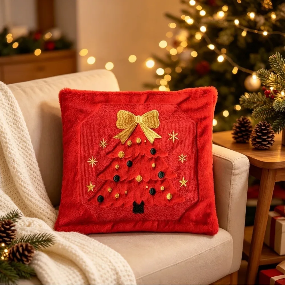 Soft Christmas Pillow Cover Santa Claus Christmas Tree Throw Cushion Case Square 45cm 17.72in Santa Pillow Cover