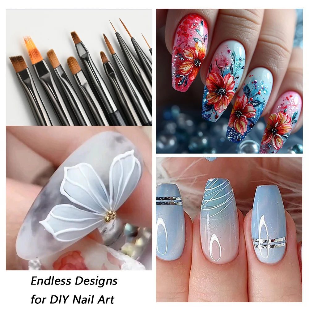 9 PZ/SET Linea Mista Del Chiodo Pennello Penna di Pittura 0.6/0.8/1/1.1//1.3 centimetri Professione Unghie Disegno Pennello FAI DA TE Chi Dipinto A Mano Maniurew Pen