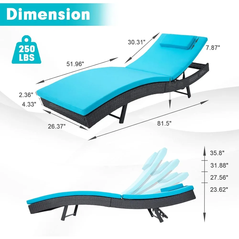 Outdoor Chaise Lounge Chair, Reclining Chaises with Adjustable Backrest, Outdoor Chaise Lounge Chair