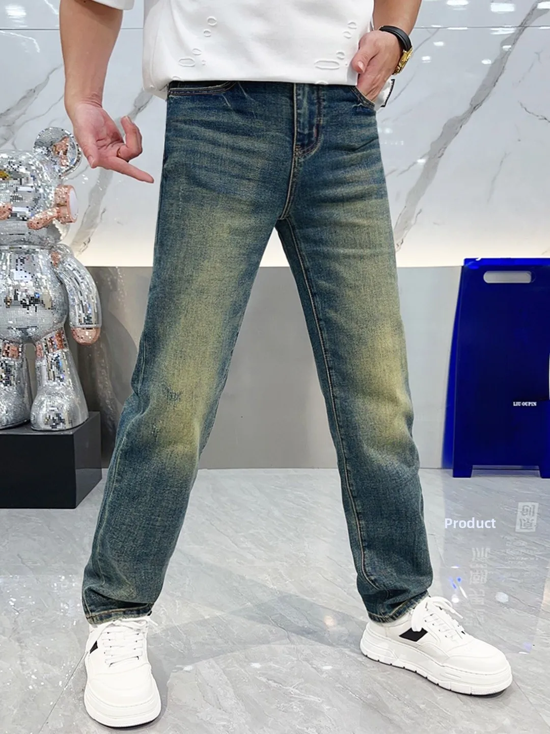 

Мужские джинсы прямого кроя в стиле ретро: универсальные, комфортные, мягкие, дышащие, для повседневной носки, осенняя новинка