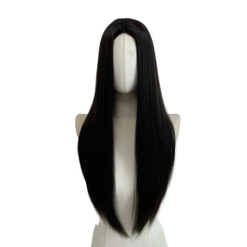 Middle-parted black long straight Halloween retro dark vampire noble cosplay wig full headpiece