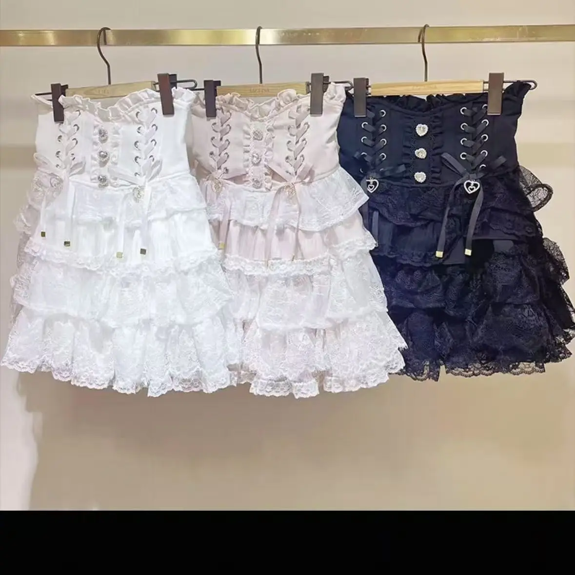 Japanese Lolita Y2k Lace Layered Skirt Women Anime High Waist Chic Ruffle Cake Skirt Kawaii Harajuku Sweet Mini Skirt