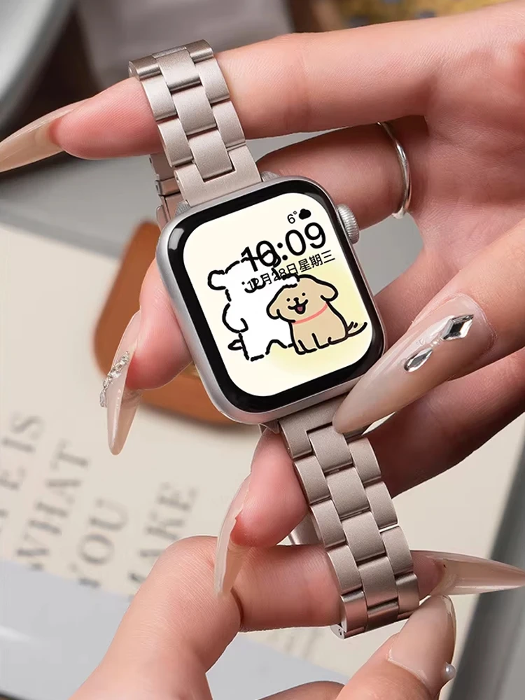 Armband für Apple Watch 44mm 42mm 45mm 46mm 40 41 Edelstahl Schlankes Damen-Armband Correa Serie 11 10 9 8 7 6 5 SE
