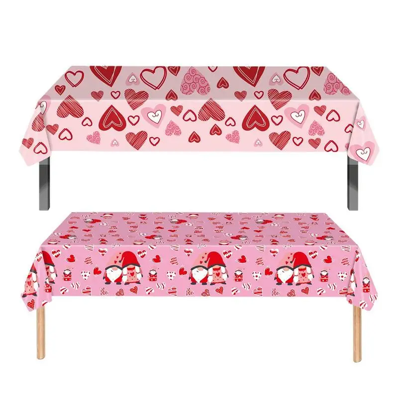 Valentine's Day Tablecloth Table Runner With Red Heart And Gnome Couples Rectangular Dinner Party Tablecloth Indoor Home