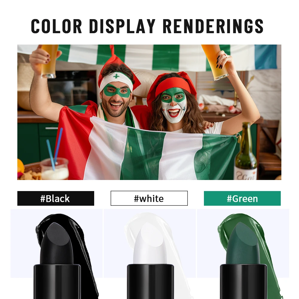 防水フェイスとボディペイントスティック,ハロウィンメイク,黒,サッカー,3色