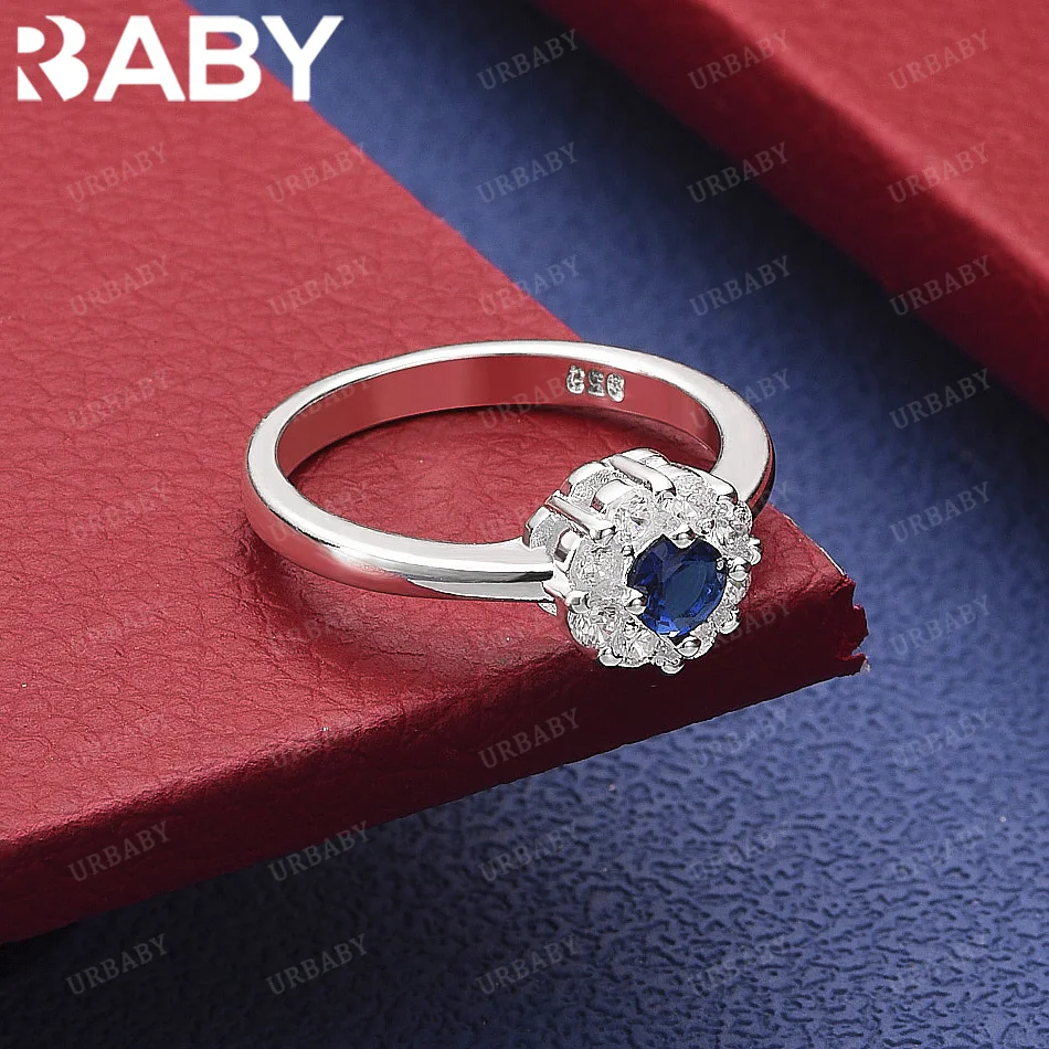 

URBABY 925 Sterling Silver Size 7-10 Blue Zircon Ring For Women Men Fashion Jewelry Charm Grace Wedding Engagement Accessories