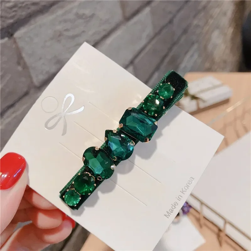 Retro Court Velvet Colored Rhinestone Hairpin Purple Green Crystal Hairpin Handmade Female Hair Clips Women Accessories Jewelry