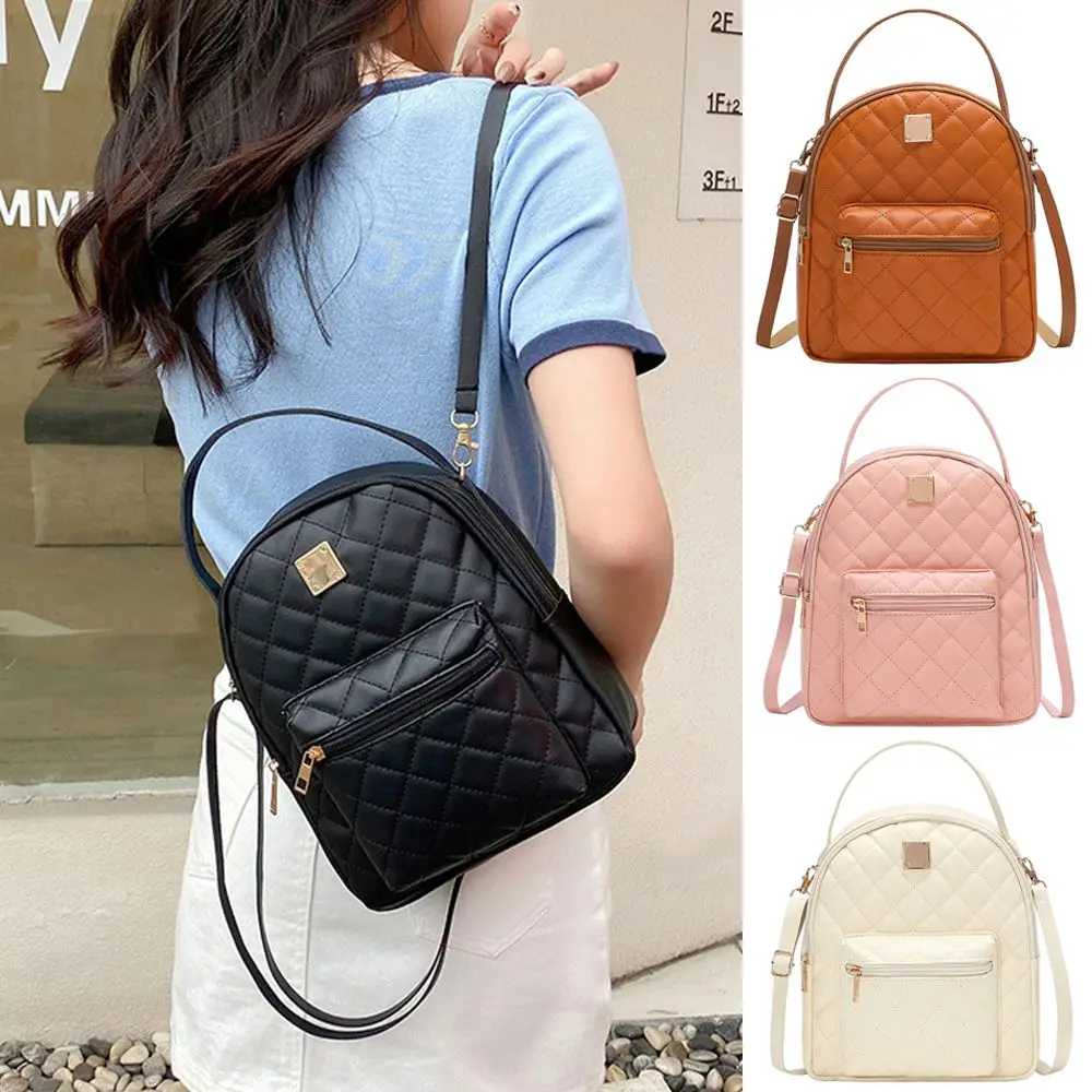 Mini Backpack Women\'s Shoulder Bags Diamond Grids PU Leather Bag Fashion Small School Bags Casual Rucksack