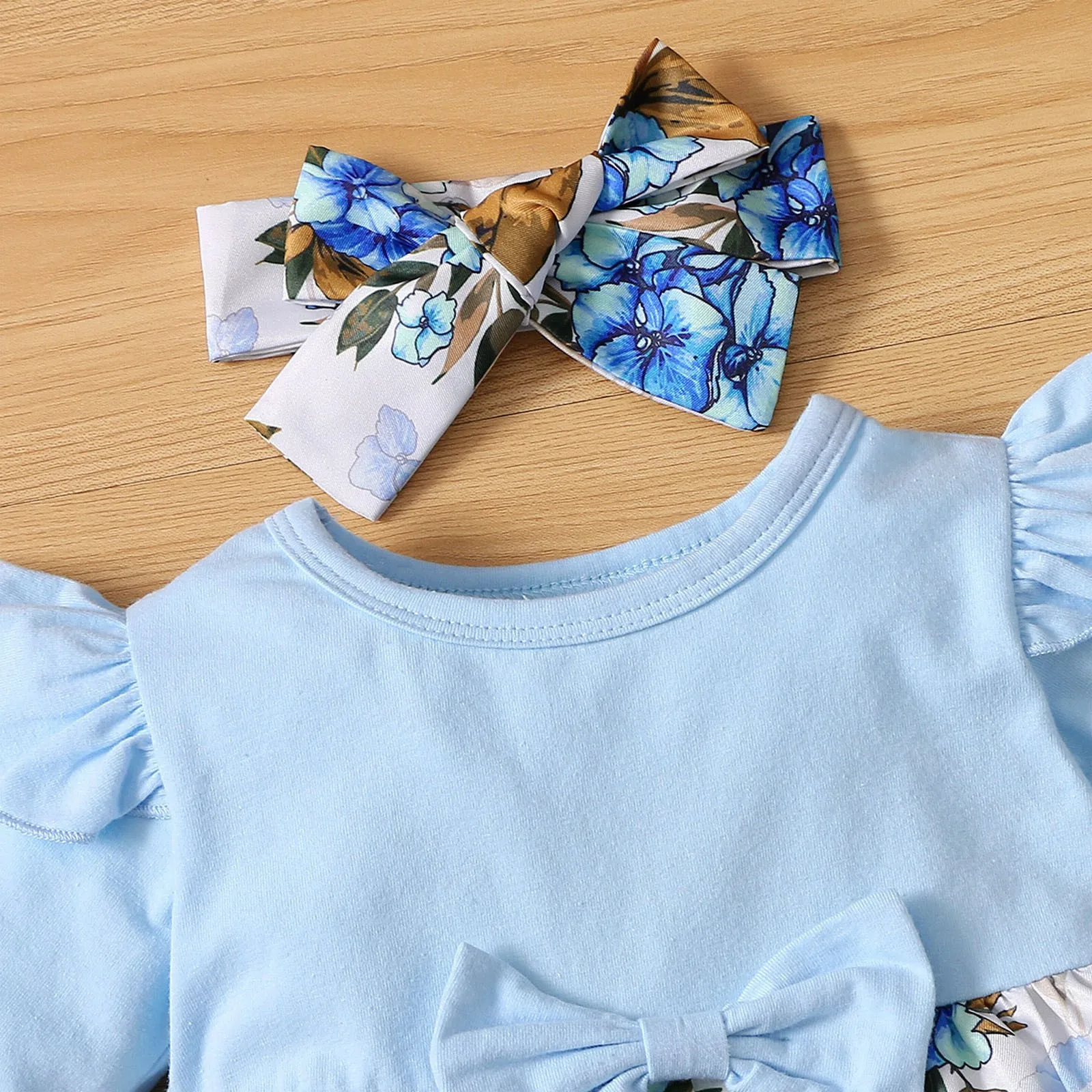 Infant Baby Girls\' Clothing Long Sleeve Tops+Pants+Headwear Sets Flower Print Fashion Baby\'s Set Baby Clothes 3 6 12 24 Months