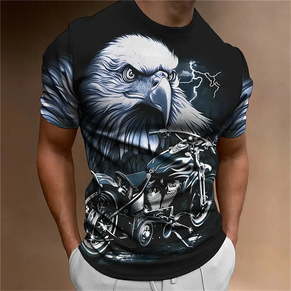 Animal T-Shirt For Men Eagle Motorcycle 3d Print Retro Trend Men\'S Top Loose Oversized Shirt Everyday Casual Clothing Street Tee