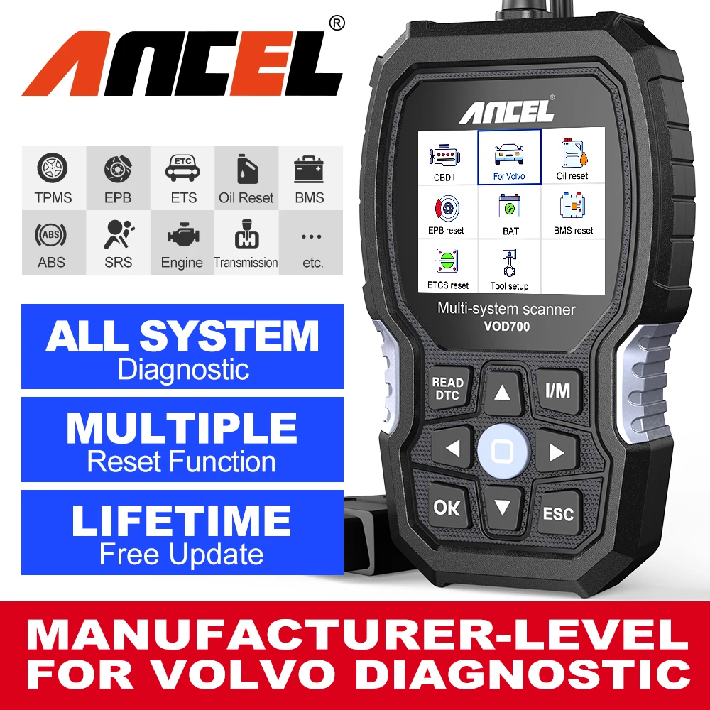 Ancel VOD700 All System OBD2 Scanner Airbag Reset EGR Reset ABS Bleeding Diagnostic Tool For Volvo Lifetime Free Update