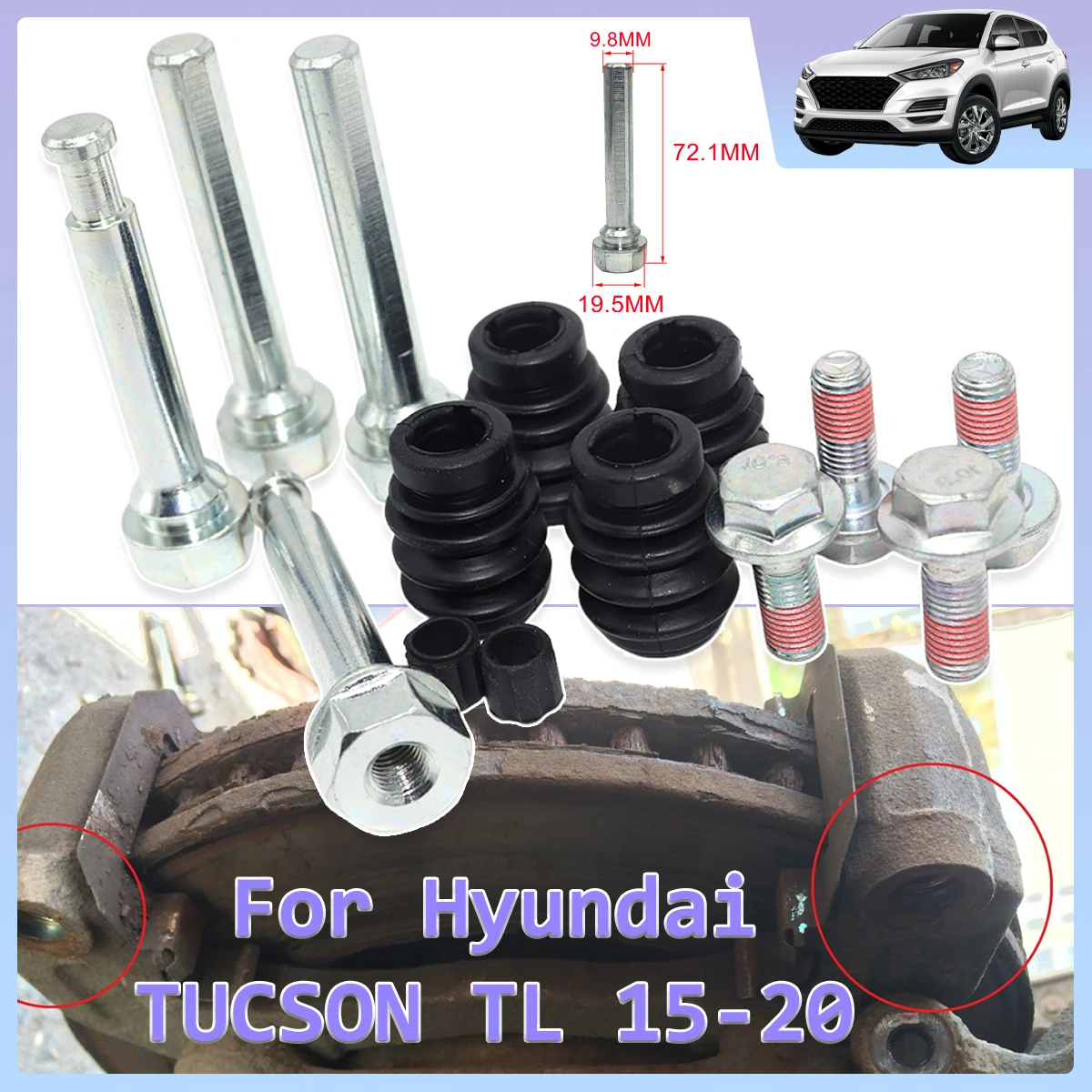 

Brake Caliper Cylinder Slider Guide Pin For Disc Housing Bolts Rubber Bushing Boot Seal Kit For Hyundai TUCSON TL 2015 2016-2020