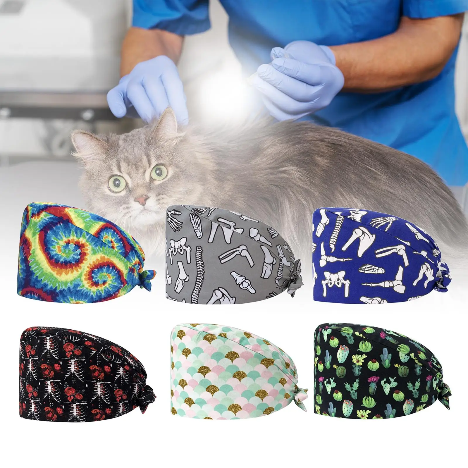 Scrub Cap Hospital Hat Absorb Sweat Breathable Headcover Nurses Hats for Adults Women Men SPA Cosmetology Workers Beauty Center