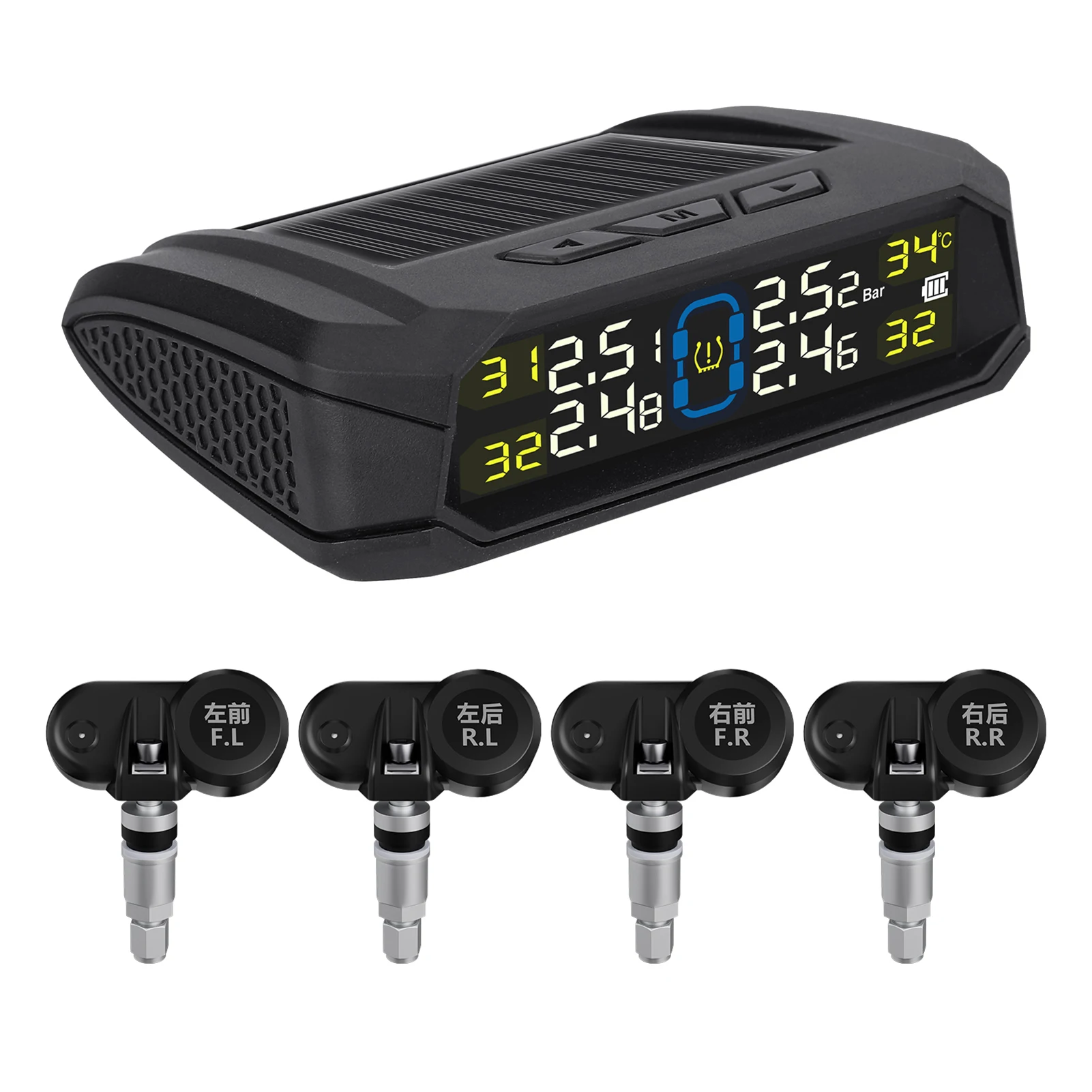 Tire Pressure Monitoring System Wireless Solar Tire Pressure Monitor System with LCD Display 6 Alarm Modes & 4 Internal Sensors