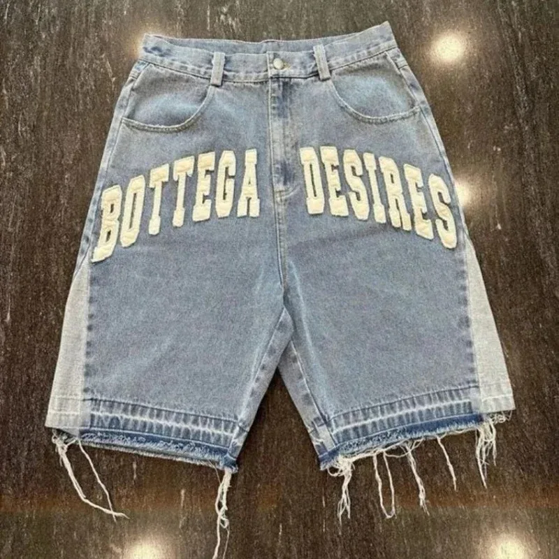 American New Letters Denim Shorts Y2k Street Retro Harajuku Hip Hop Summer Fashion Shorts Streetwear Unisex for Mens Womens