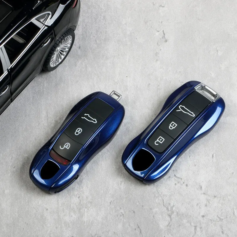 Juego de 3 piezas de cubierta de llave de coche ABS azul Gentian, carcasa de mando a distancia compatible con Porsche Cayenne Macan 718 Panamera 911, accesorios para llaves de coche