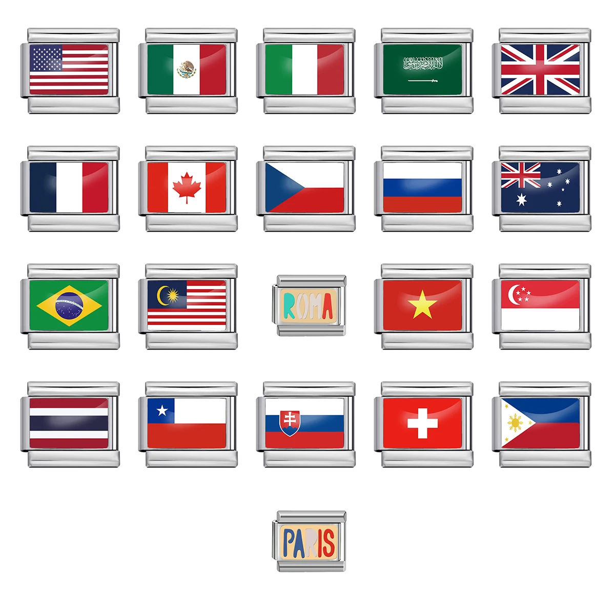 Italian Charm Store Italian Charm Bracelet 9mm Diy National Flag Series of Each Country America, Mexico, Italy