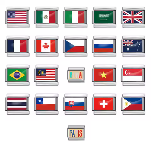 Italian Charm Store Italian Charm Bracelet 9mm Diy National Flag Series of Each Country America, Mexico, Italy