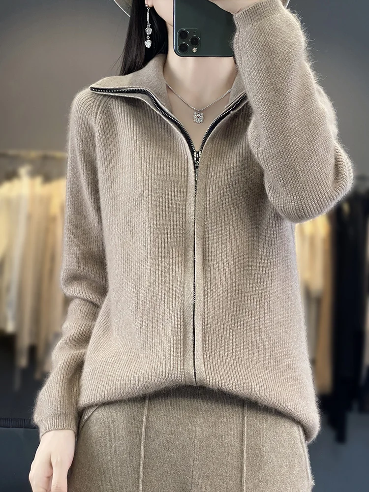 Women's Sweaters 100% Mink Cashmere Zipper Cardigan 2024 Autumn Winter Thick Jacket Coat Long Sleeve Tops Female Knitted Clothes