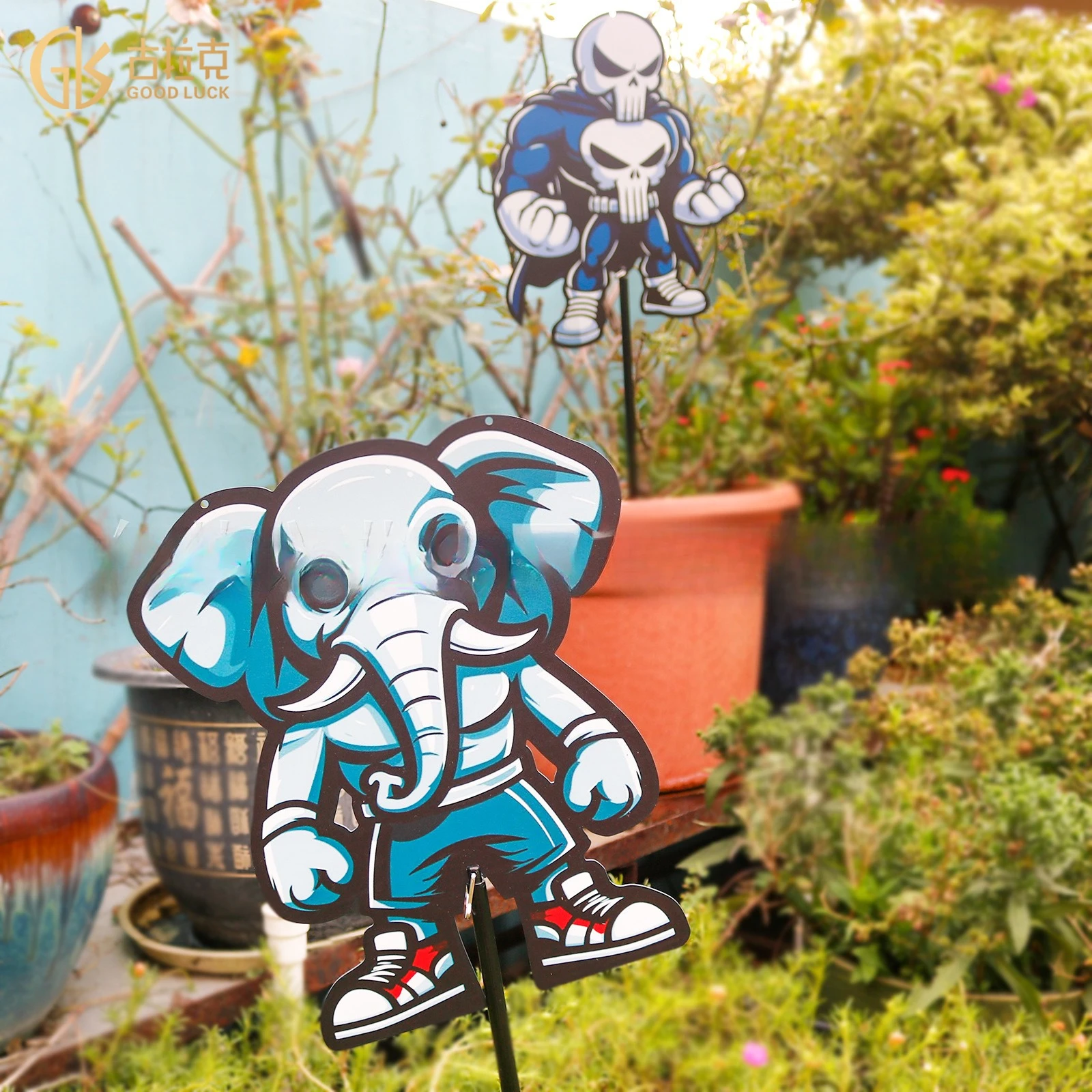 New Hot Selling Iron Grass Courtyard Standing Series Elephant Skull Ground Insertion Decorative Crafts
