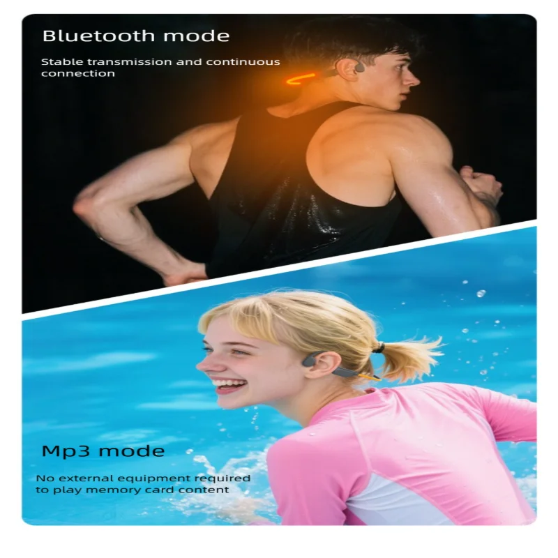 

True Wireless Bone Conduction Earphones Bluetooth 6.0 Headphones Night Led Light Long-lasting Earphones IPX8 Waterproof