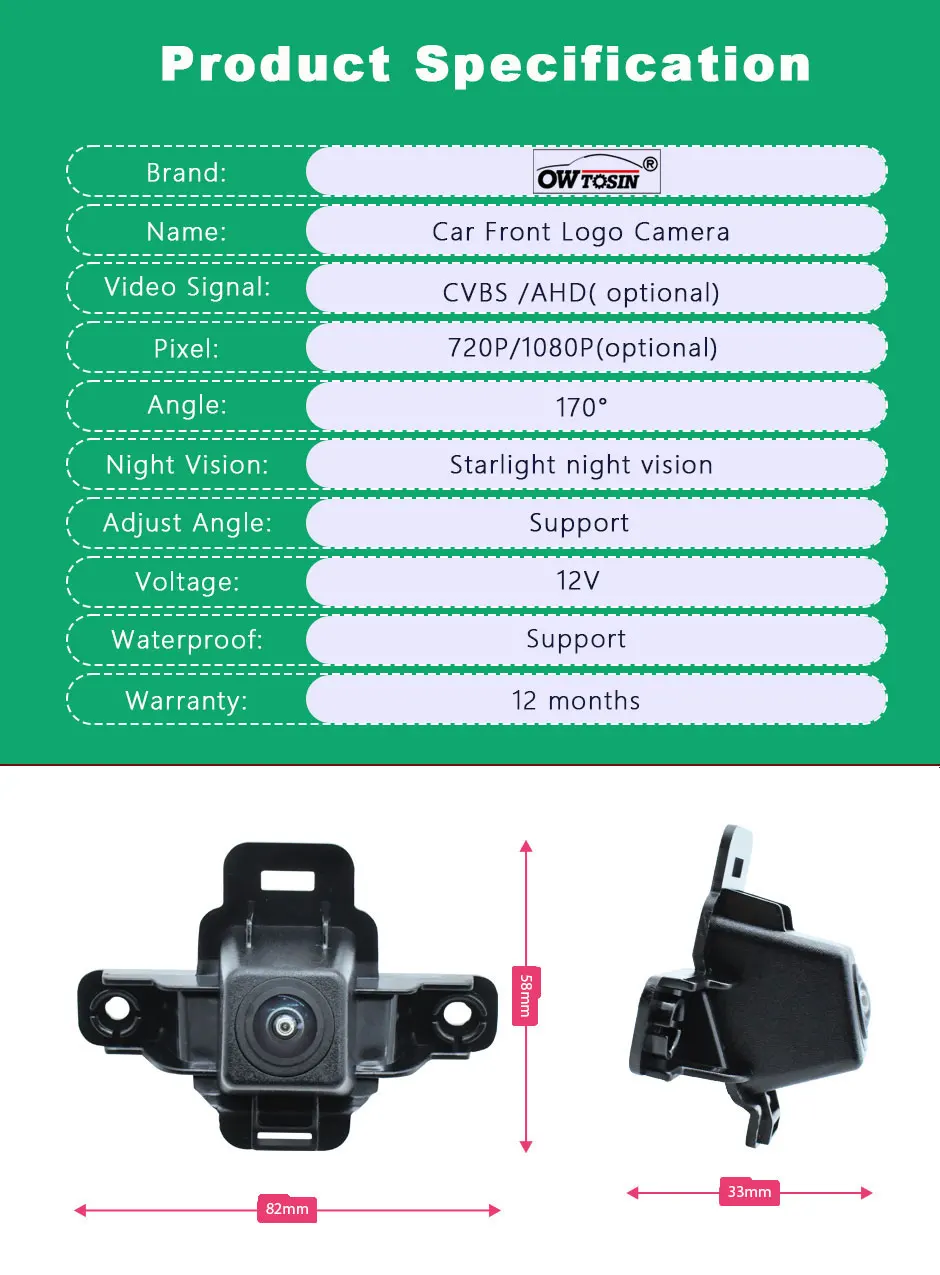170° AHD 1080P Fisheye Lens Vehicle Parking Car Camera For Subaru Forester SK 2019 2020 2021 2022 2023 Front Logo View Camera