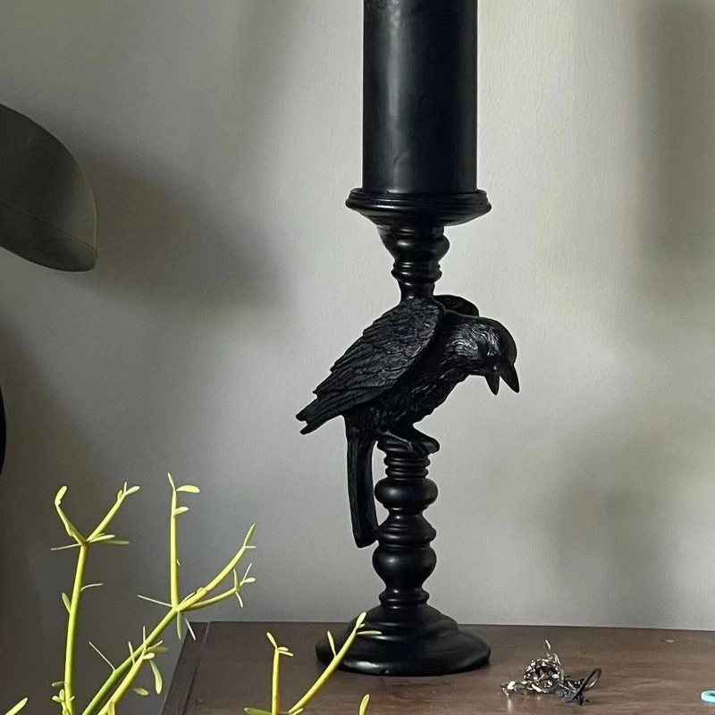 Creative Candlestick Dark Elements Crow Candlesticks Pure Black Handmade Christmas Creative Design Birthday Gift Candle Holder