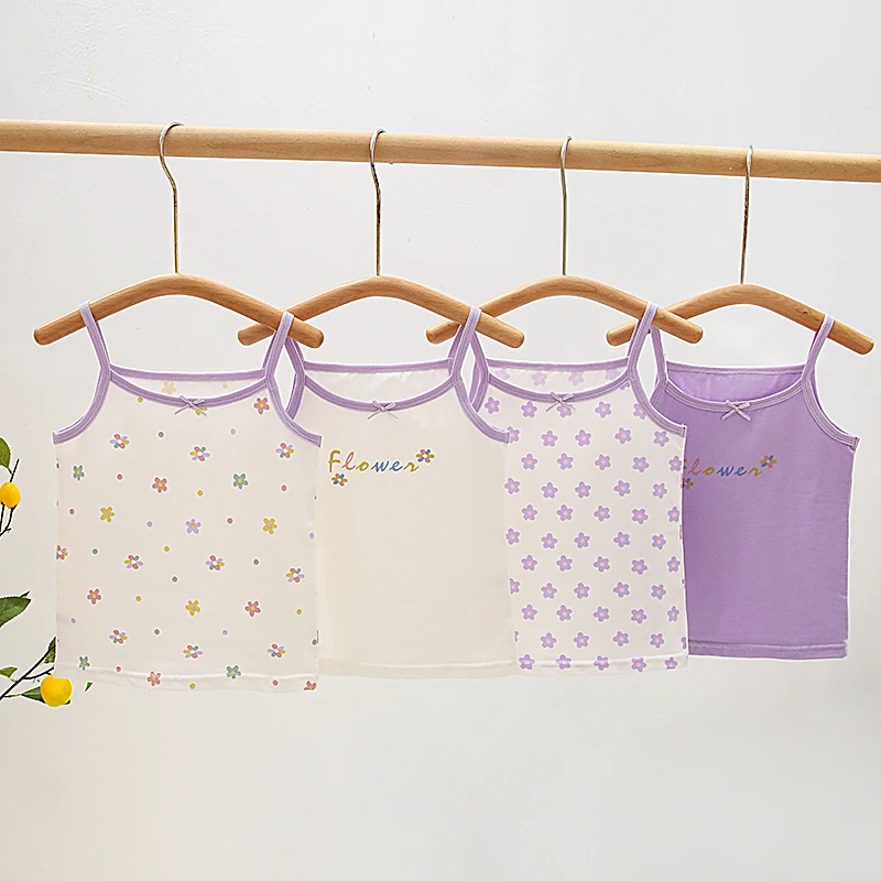 Girls Breathable Tank Tops Multi-color Spaghetti Strap Singlet 4-Pack Underwear Shirt Tanks for Children Sizes 100-150