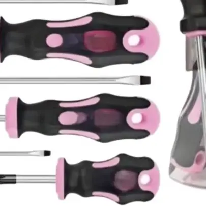 12pc Pink Magnetic Screwdriver Set Chromium Vanadium Steel With Ergonomic Rubber Handle Portable Storage Case For Home DIY Tools