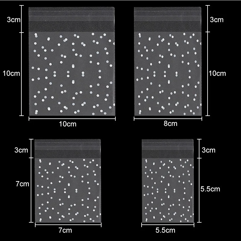 Sacs à pois transparents, petits sacs d'emballage de bijoux à fermeture éclair, conservation au frais, anti-poussière, refermable, stockage de bonbons et strass, bricolage, 100 pièces par lot