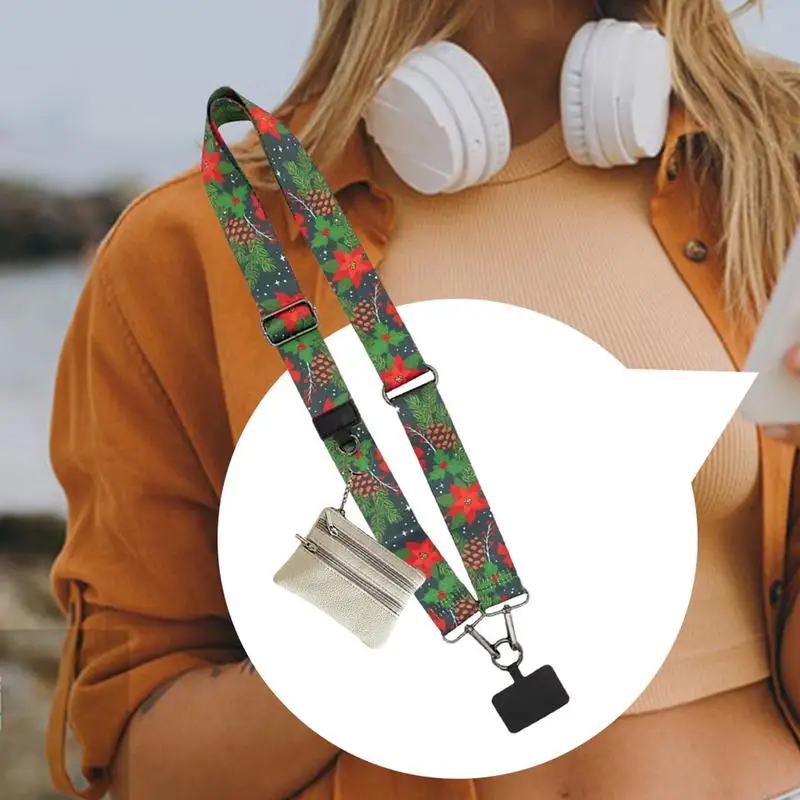 Świąteczny pasek do telefonu Szeroki pasek na ramię z etui na zamek błyskawiczny Solidny zamiennik paska do telefonu z portfelem na koncerty zakupowe