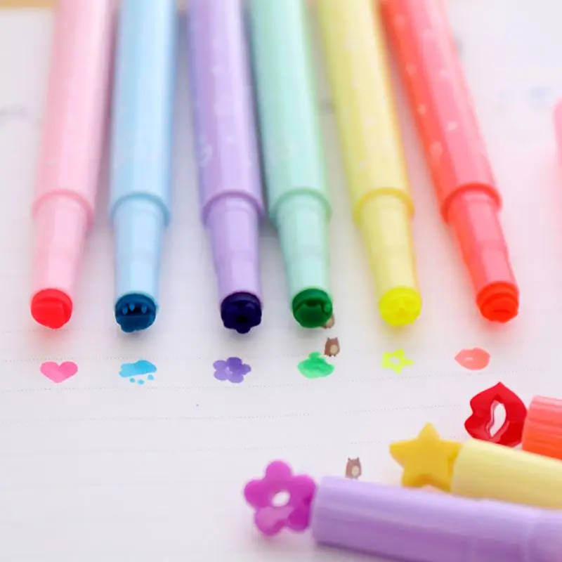 1PC Candy Color Seal Pen Tip Highlighter Cloud, Flower, Red Lip, Star, Heart Seal Highlighter Drawing Marker Children Gift