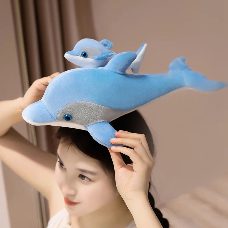 Simulation Mother and Child Dolphin Blue Plush Toys Animals Throw Pillow Cute Dolls Party Decor Baby Soothing Doll Birthday Gift