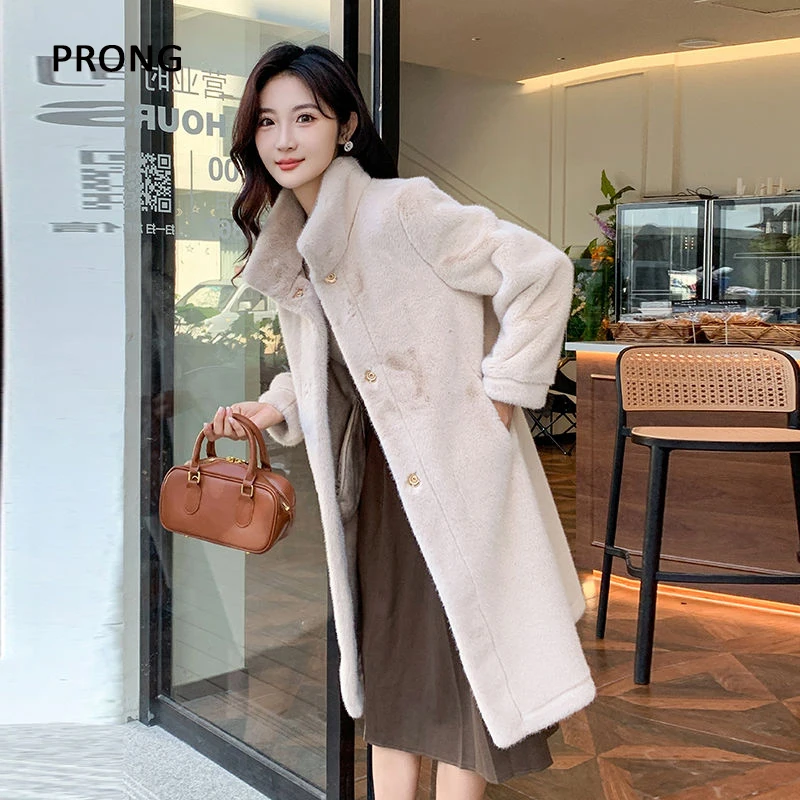 Faux Pelzmantel Frauen Nachahmung Nerz Pelz Jacken Herbst Winter Warme Flauschigen Pelzigen Oberbekleidung Lange Mäntel Weibliche Elegante Streetwear