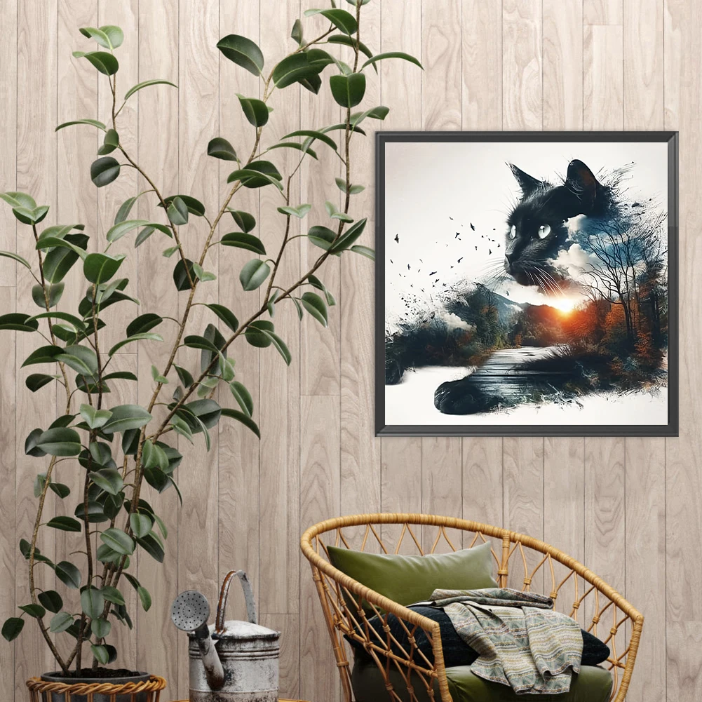 

Набор для рисования по номерам «Черная кошка» на холсте 15,75x15,75 дюймов без рамы, раскраска по номерам для взрослых, подарок, декор для дома и стен
